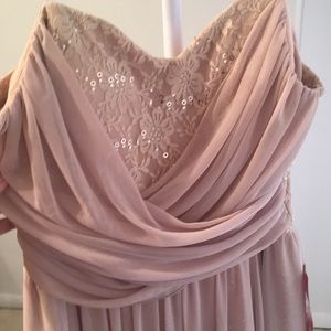 Blush Rose Gold Lace Sequin high low Party Dress
